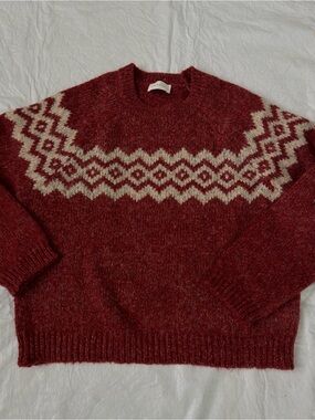 Women's Red Fair Isle Crewneck Sweater